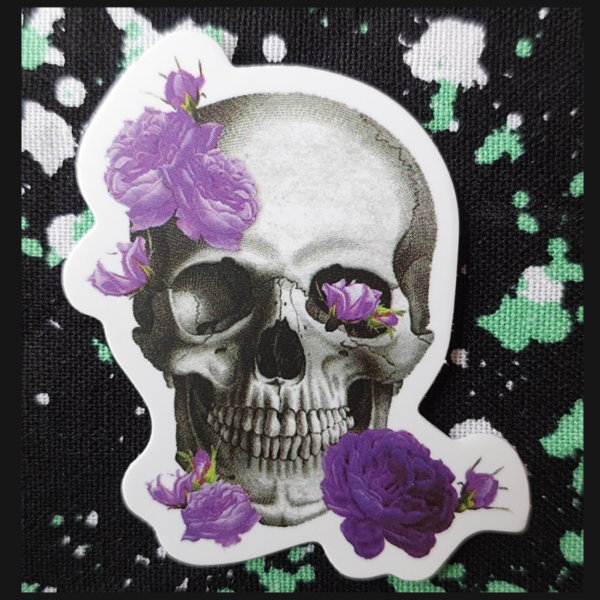 Purple Floral Skull Sticker