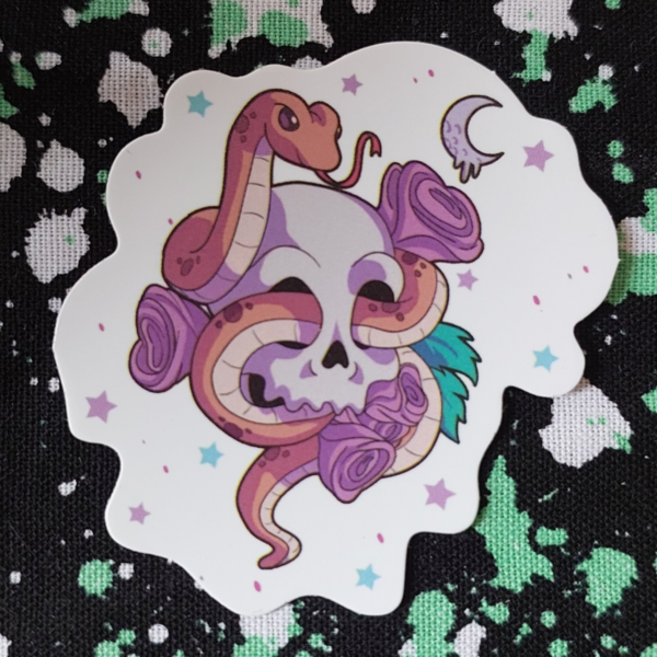 Snake Floral Skull Sticker